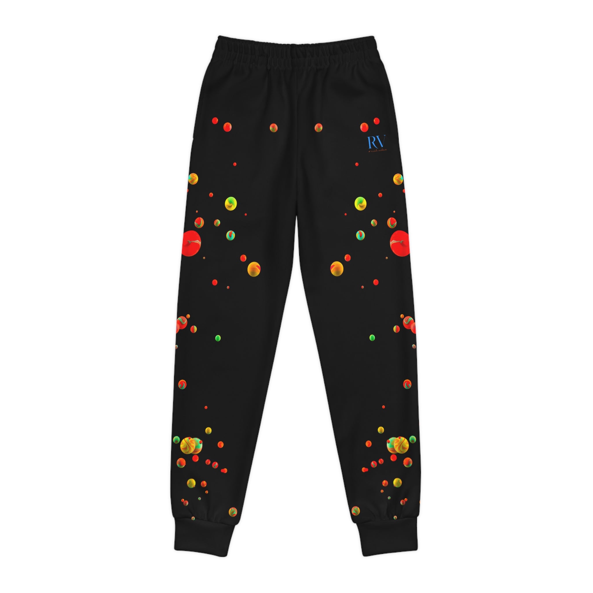 Rich Vibes Multi Colored Paint Drops RV Palm Tree Black - Youth Joggers (AOP)